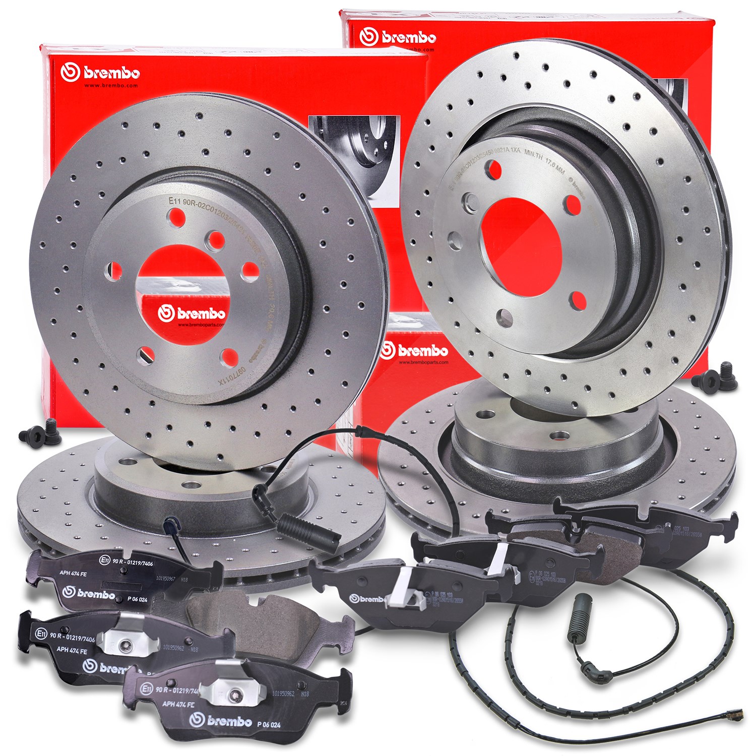 Brembo Bremsscheiben +Bremsbeläge +Warnkontakte vorne+hinten [Hersteller-Nr. 40438243] für BMW