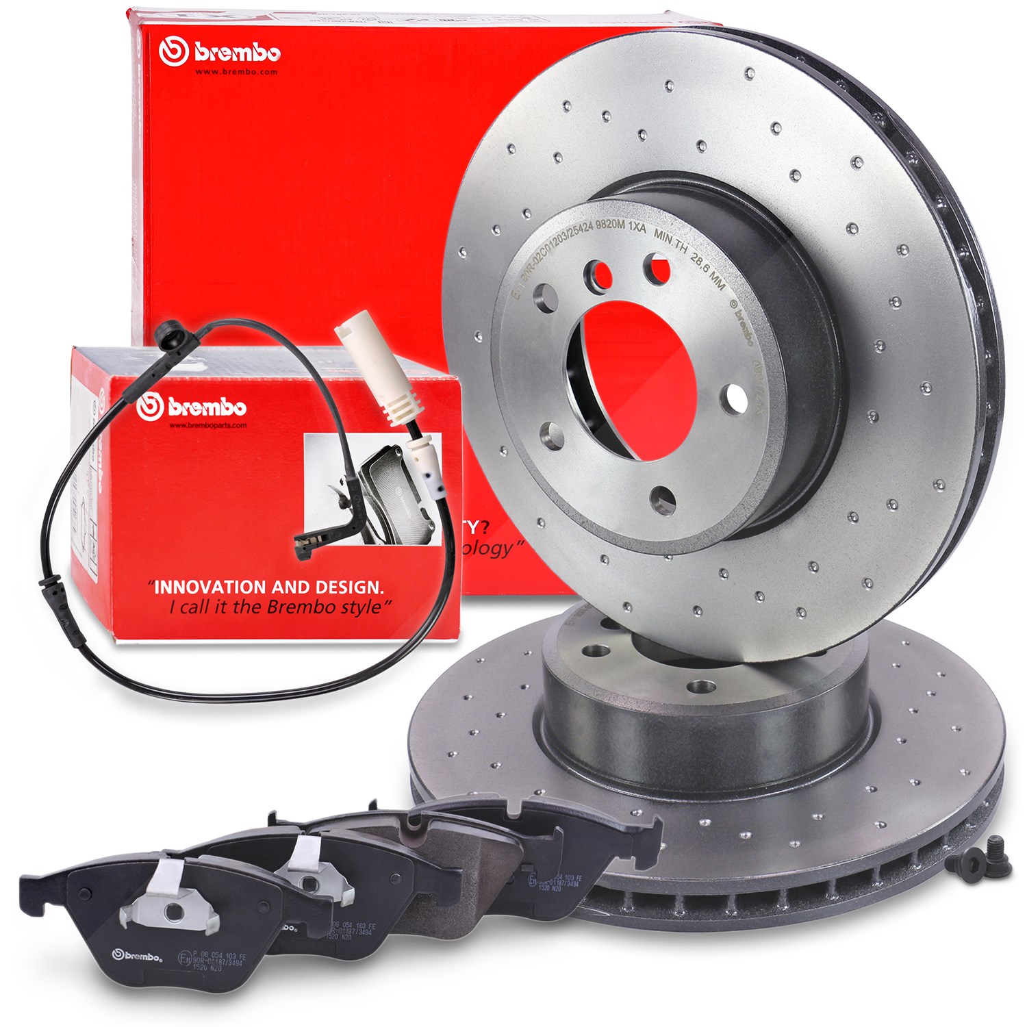 Brembo Bremsscheiben +Bremsbeläge +Warnkontakt vorne [Hersteller-Nr. 40438401] für BMW