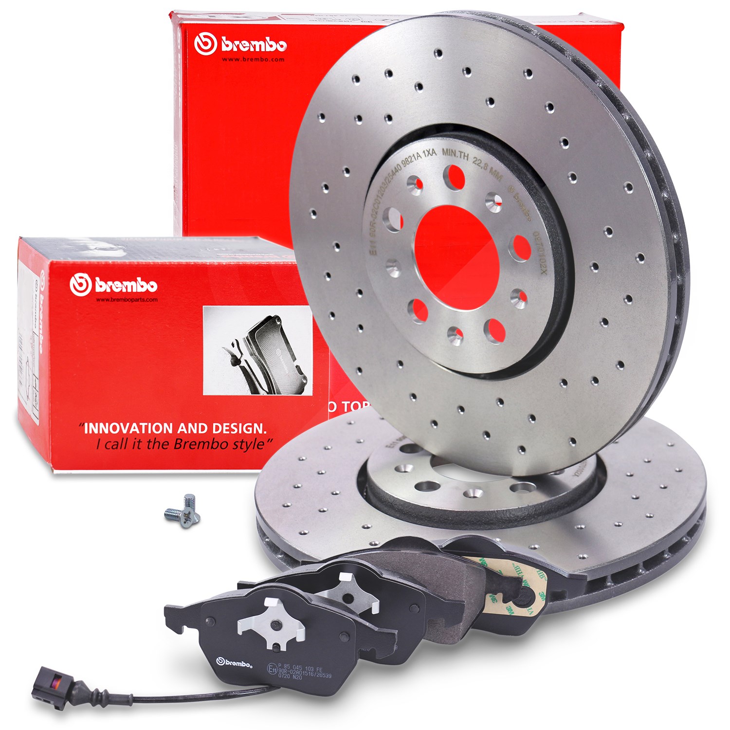 Brembo Bremsscheiben + Bremsbeläge mit VWK vorne [Hersteller-Nr. 40438451] für Seat, VW, Audi, Skoda