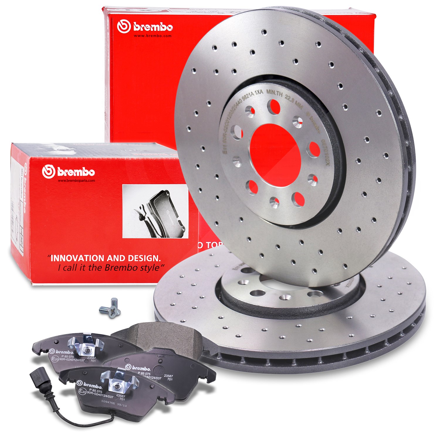 Brembo Bremsscheiben + Bremsbeläge mit VWK vorne [Hersteller-Nr. 40438453] für Seat, VW, Audi, Skoda
