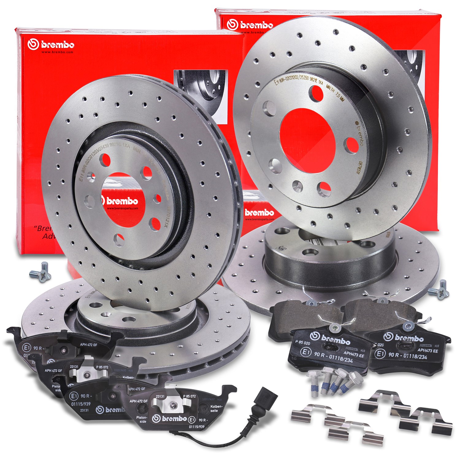 Brembo Bremsscheiben +Bremsbeläge vorne+hinten [Hersteller-Nr. 40438478] für Skoda, Audi, VW, Seat