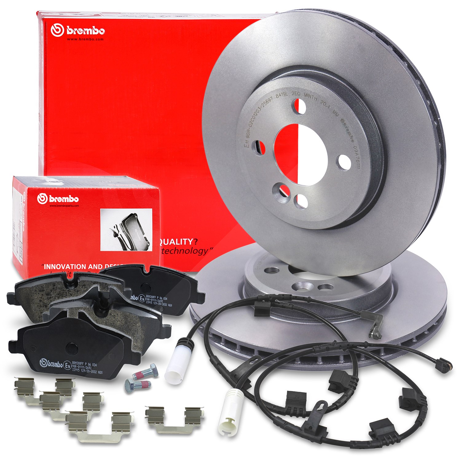Brembo Bremsscheiben +Bremsbeläge +Warnkontakt vorne [Hersteller-Nr. 40438516] für Mini