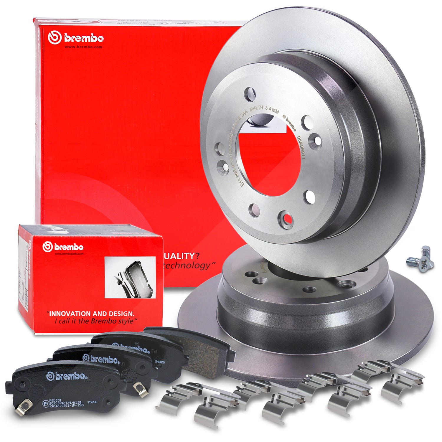 Brembo Bremsscheiben +Bremsbeläge hinten [Hersteller-Nr. 40436877] für Hyundai, Kia