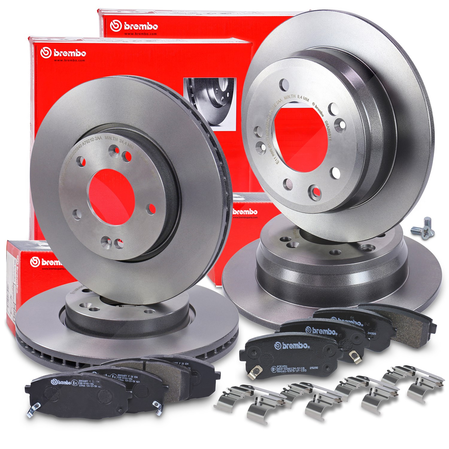 Brembo Bremsscheiben +Bremsbeläge vorne+hinten [Hersteller-Nr. 40436885] für Hyundai, Kia