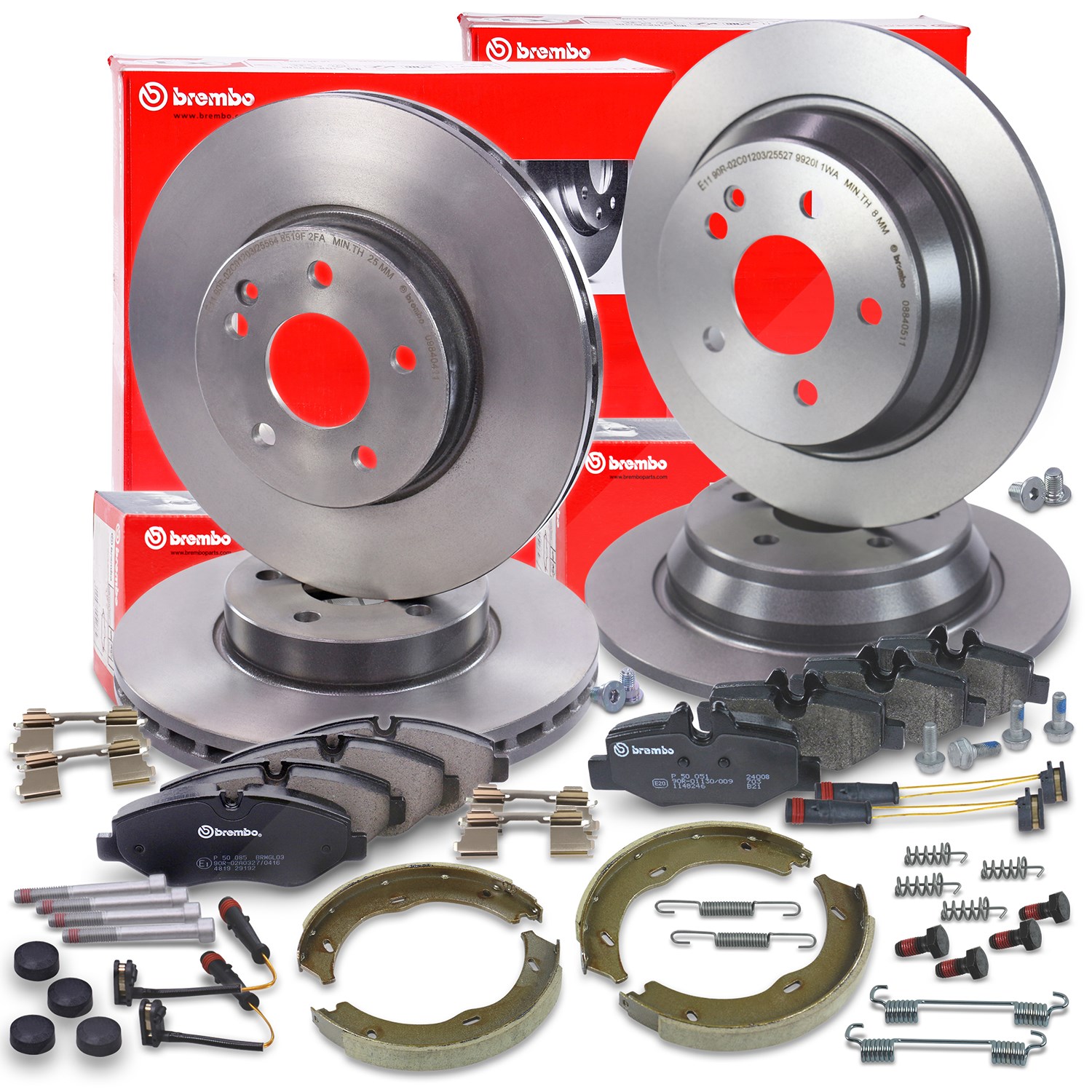 Brembo Bremsscheiben +Bremsbeläge +Handbremse vorne+hinten [Hersteller-Nr. 40438247] für Mercedes-Benz