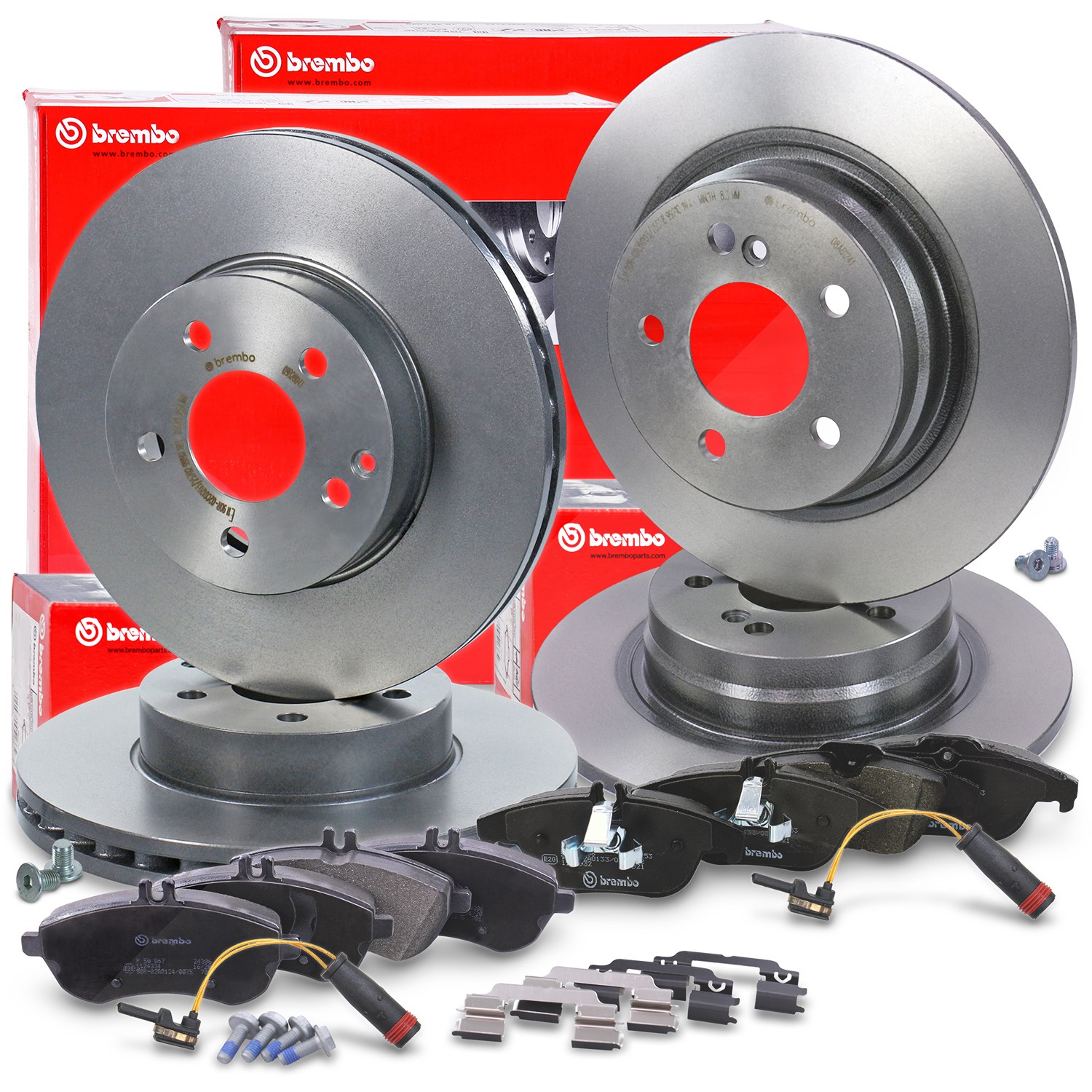 Brembo Bremsscheiben +Bremsbeläge +Warnkontakt vorne+hinten [Hersteller-Nr. 40440052] für Mercedes-Benz