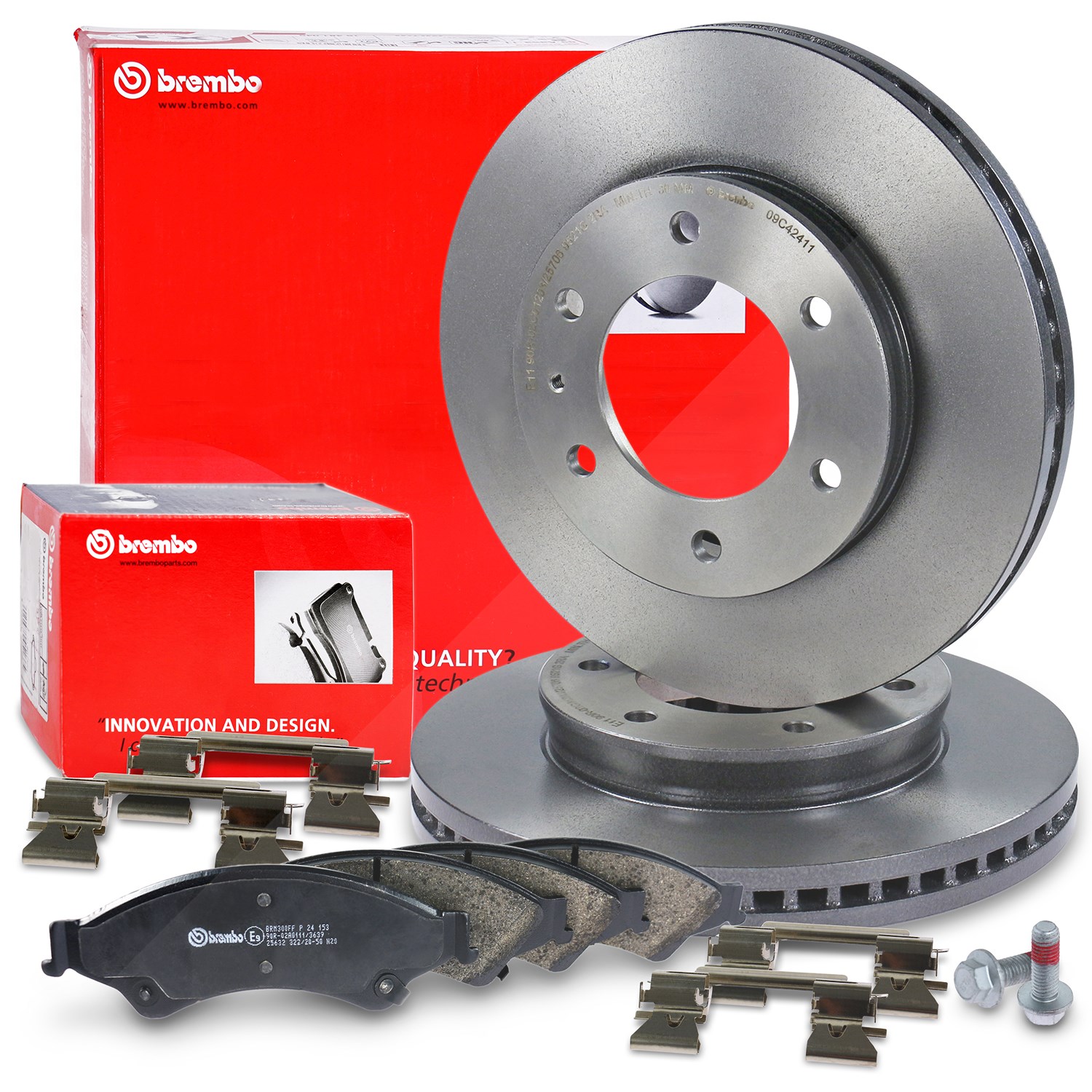 Brembo Bremsscheiben + Bremsbeläge vorne [Hersteller-Nr. 40438699] für Mazda, Ford