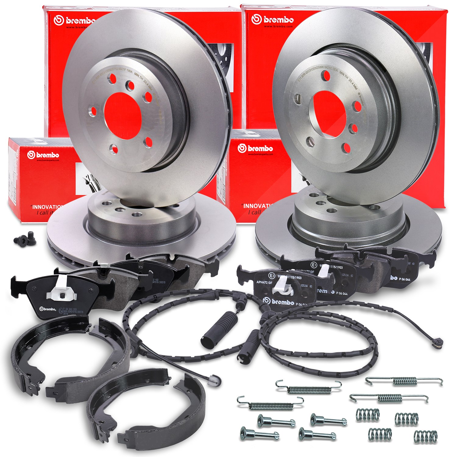Brembo Bremsscheiben +Beläge +Kontakt +Handbremse vorne+hinten [Hersteller-Nr. 40438818] für BMW