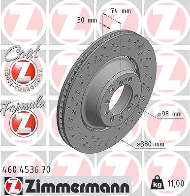 Zimmermann 1x Bremsscheibe Hinterachse Links [Hersteller-Nr. 460.4536.70] für Porsche