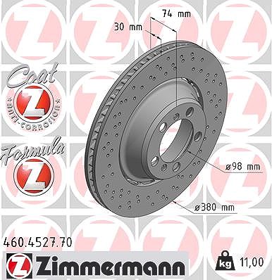 Zimmermann 1x Bremsscheibe Hinterachse Rechts [Hersteller-Nr. 460.4527.70] für Porsche