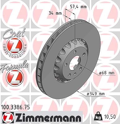 Zimmermann 1x Bremsscheibe [Hersteller-Nr. 100.3386.75] für Audi