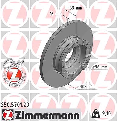 Zimmermann 1x Bremsscheibe [Hersteller-Nr. 250.5701.20] für Ford