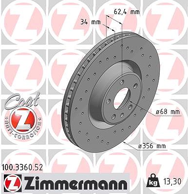Zimmermann 1x Bremsscheibe [Hersteller-Nr. 100.3360.52] für Audi