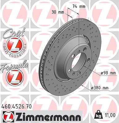 Zimmermann 1x Bremsscheibe Hinterachse Links [Hersteller-Nr. 460.4526.70] für Porsche