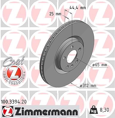 Zimmermann 1x Bremsscheibe [Hersteller-Nr. 100.3394.20] für Audi