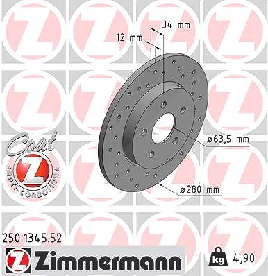 Zimmermann Bremsscheibe [Hersteller-Nr. 250.1345.52] für Jaguar, Ford