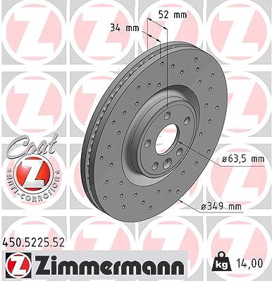 Zimmermann 1x Bremsscheibe [Hersteller-Nr. 450.5225.52] für Jaguar, Land Rover