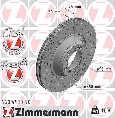 Zimmermann 1x Bremsscheibe Hinterachse Rechts [Hersteller-Nr. 460.4537.70] für Porsche