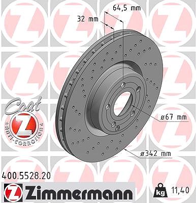 Zimmermann 1x Bremsscheibe [Hersteller-Nr. 400.5528.20] für Mercedes-Benz