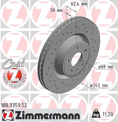 Zimmermann 1x Bremsscheibe [Hersteller-Nr. 100.3359.52] für Audi