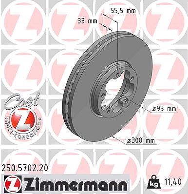 Zimmermann 1x Bremsscheibe [Hersteller-Nr. 250.5702.20] für Ford