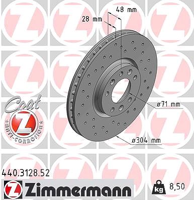 Zimmermann Bremsscheibe [Hersteller-Nr. 440.3128.52] für Ds, Opel, Citroën, Vauxhall, Fiat, Peugeot