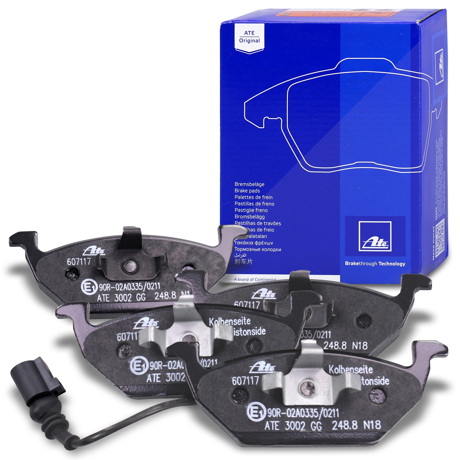 Ate Bremsbelagsatz mit Warnkontakt vorne [Hersteller-Nr. 13.0460-7117.2] für Seat, Skoda, Audi, VW