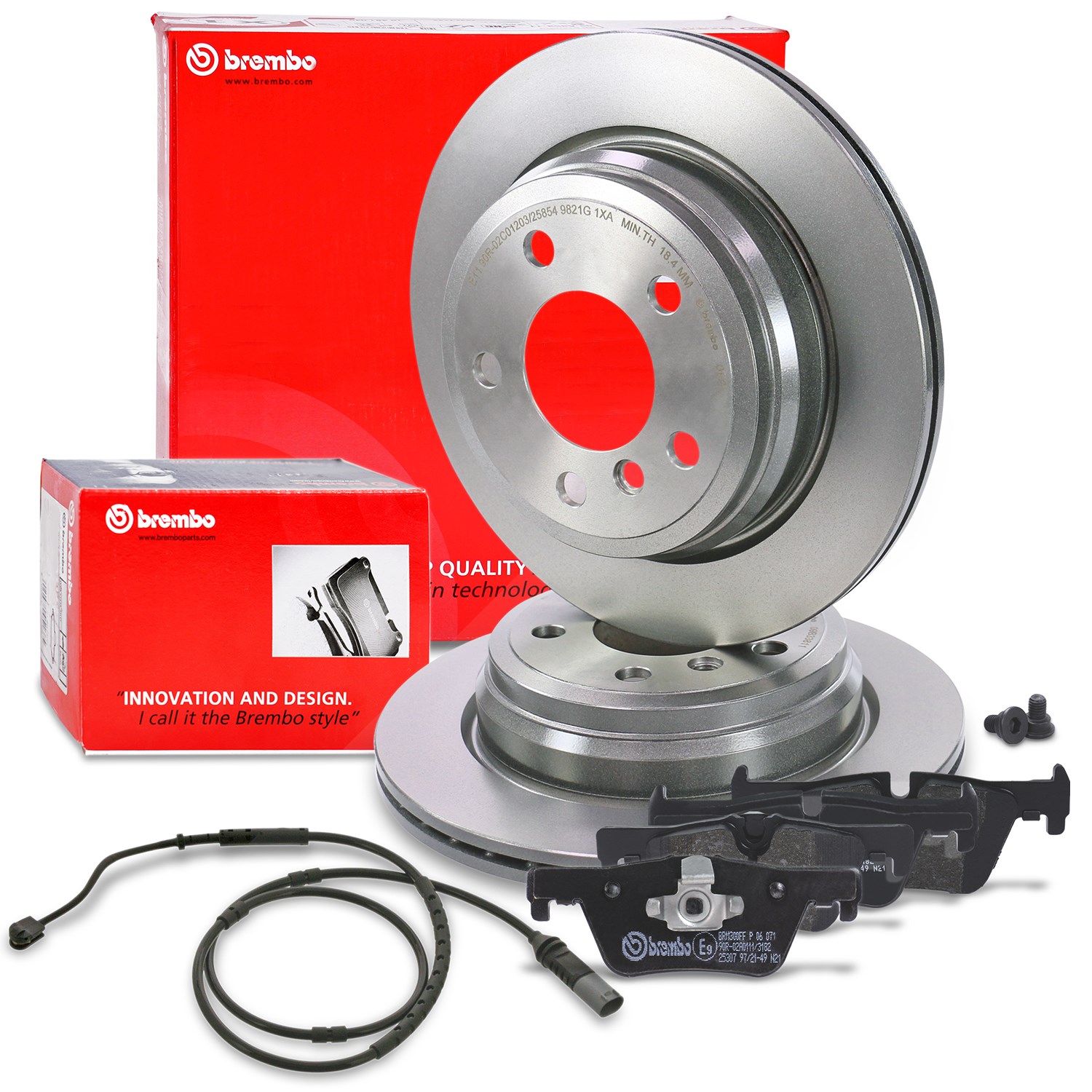 Brembo Bremsscheiben +Bremsbeläge +Warnkontakt hinten [Hersteller-Nr. 40438840] für BMW