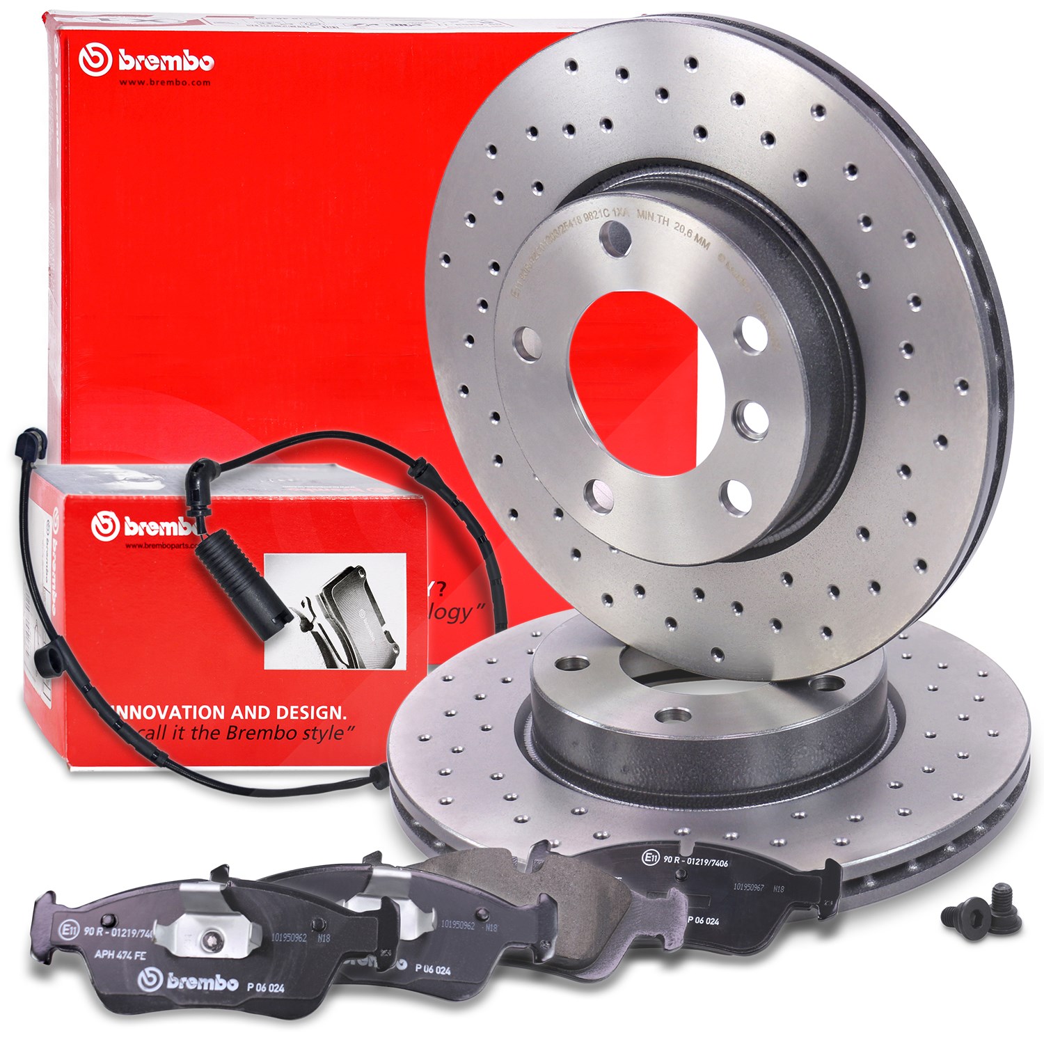 Brembo Bremsscheiben +Bremsbeläge +Warnkontakt vorne [Hersteller-Nr. 40440790] für BMW