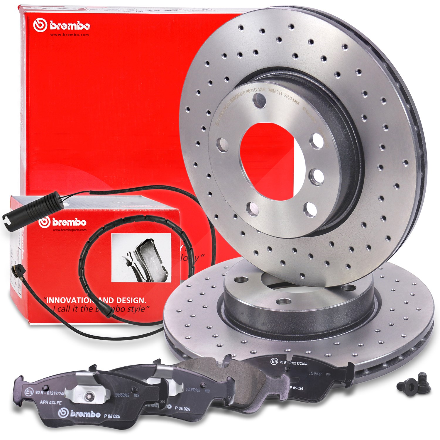 Brembo Bremsscheiben +Bremsbeläge +Warnkontakt vorne [Hersteller-Nr. 40440791] für BMW