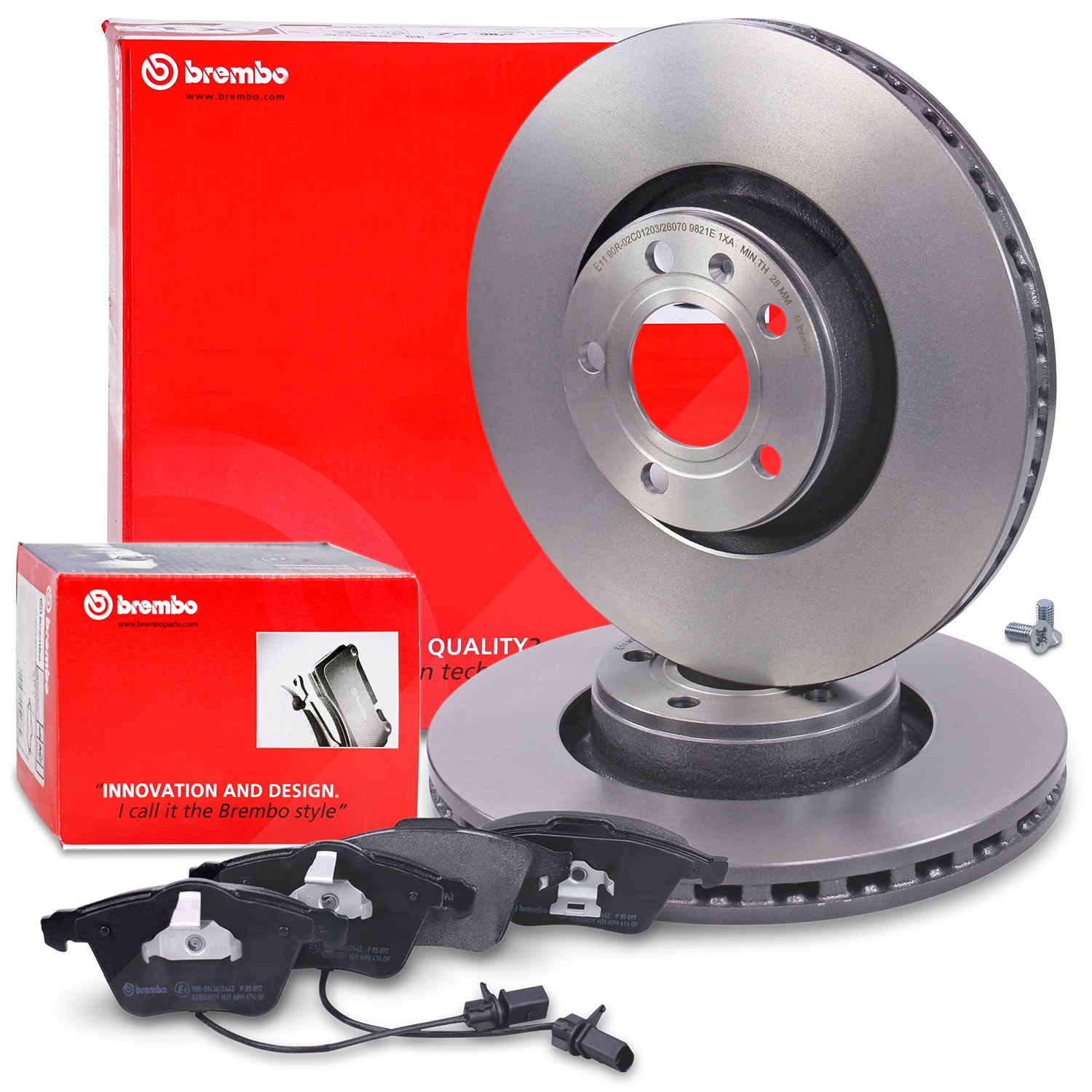 Brembo Bremsscheiben +Bremsbeläge mit Warnkontakt vorne [Hersteller-Nr. 40440825] für Audi