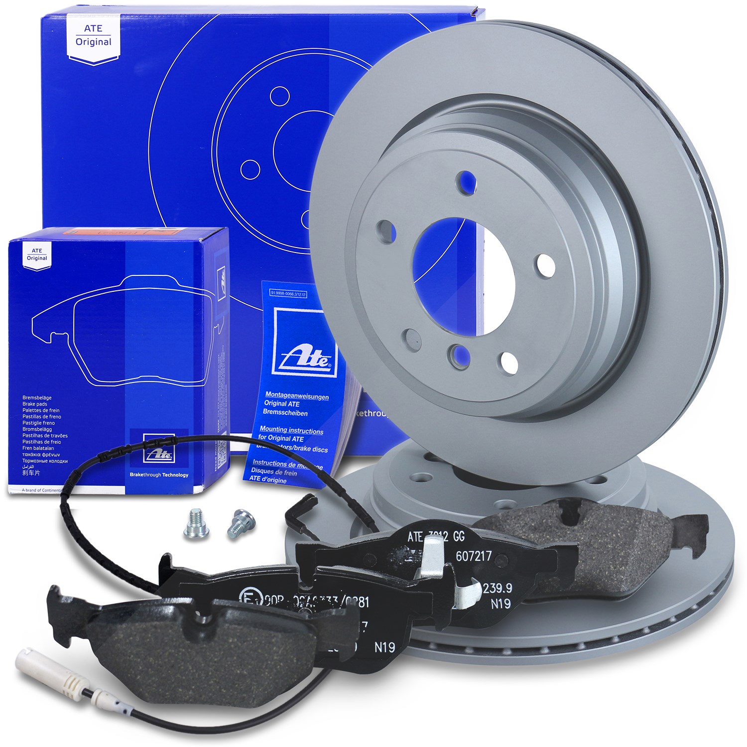 Ate Bremsscheiben +Bremsbeläge +Warnkontakt hinten [Hersteller-Nr. 10696322] für BMW