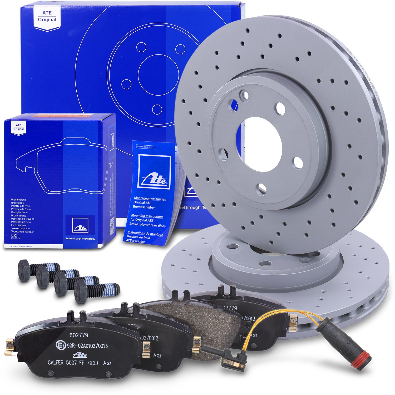 Ate Bremsscheiben +Bremsbeläge +Warnkontakt vorne [Hersteller-Nr. 40483135] für Mercedes-Benz