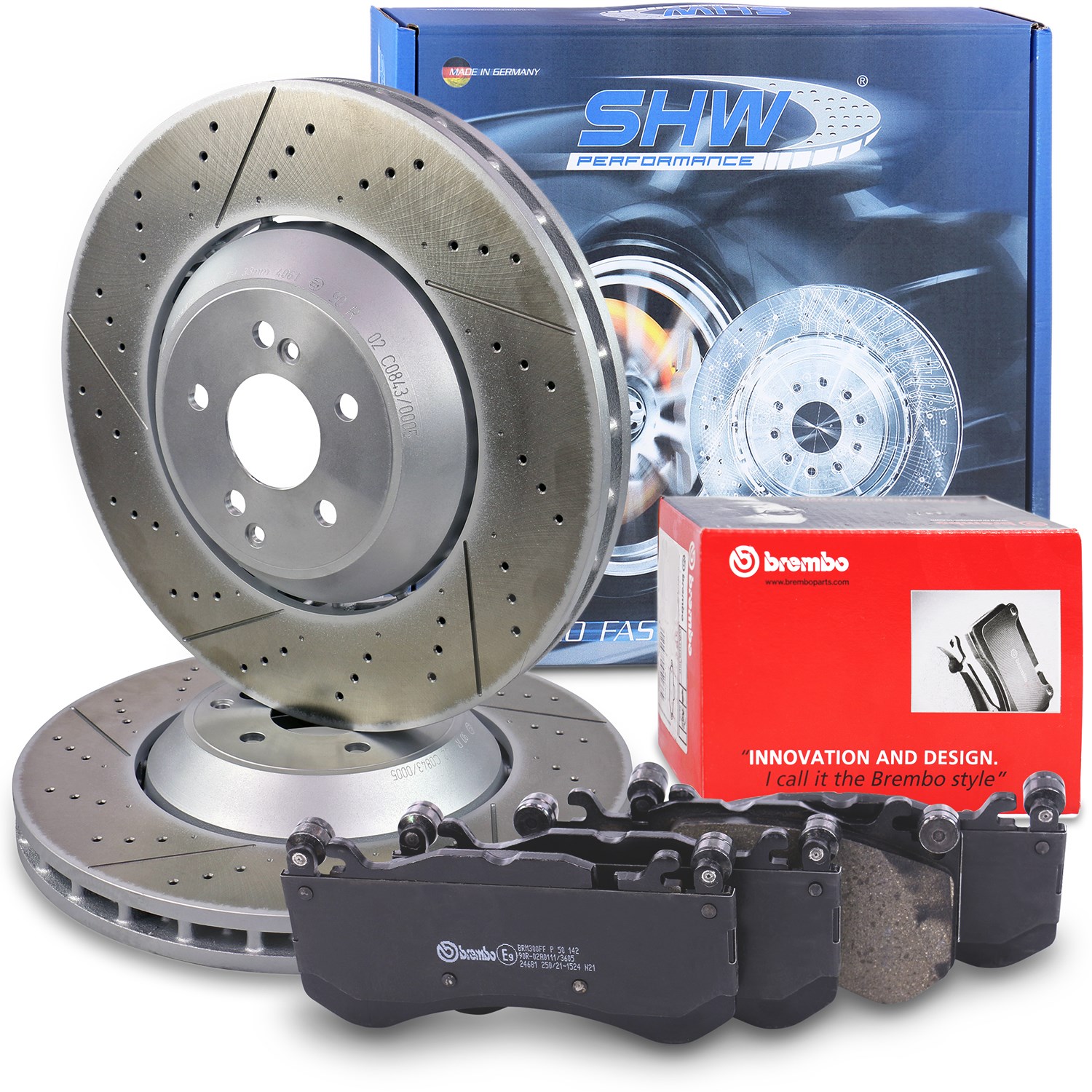 Shw Performance Bremsscheiben + Bremsbeläge Vorderachse [Hersteller-Nr. 40435119] für Mercedes-Benz