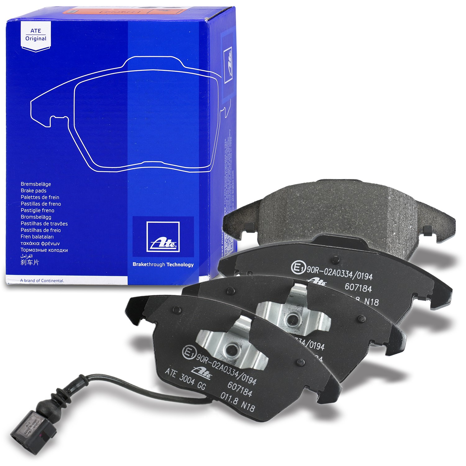 Ate Bremsbelagsatz mit Warnkontakt vorne [Hersteller-Nr. 13.0460-7184.2] für Skoda, VW, Audi, Seat