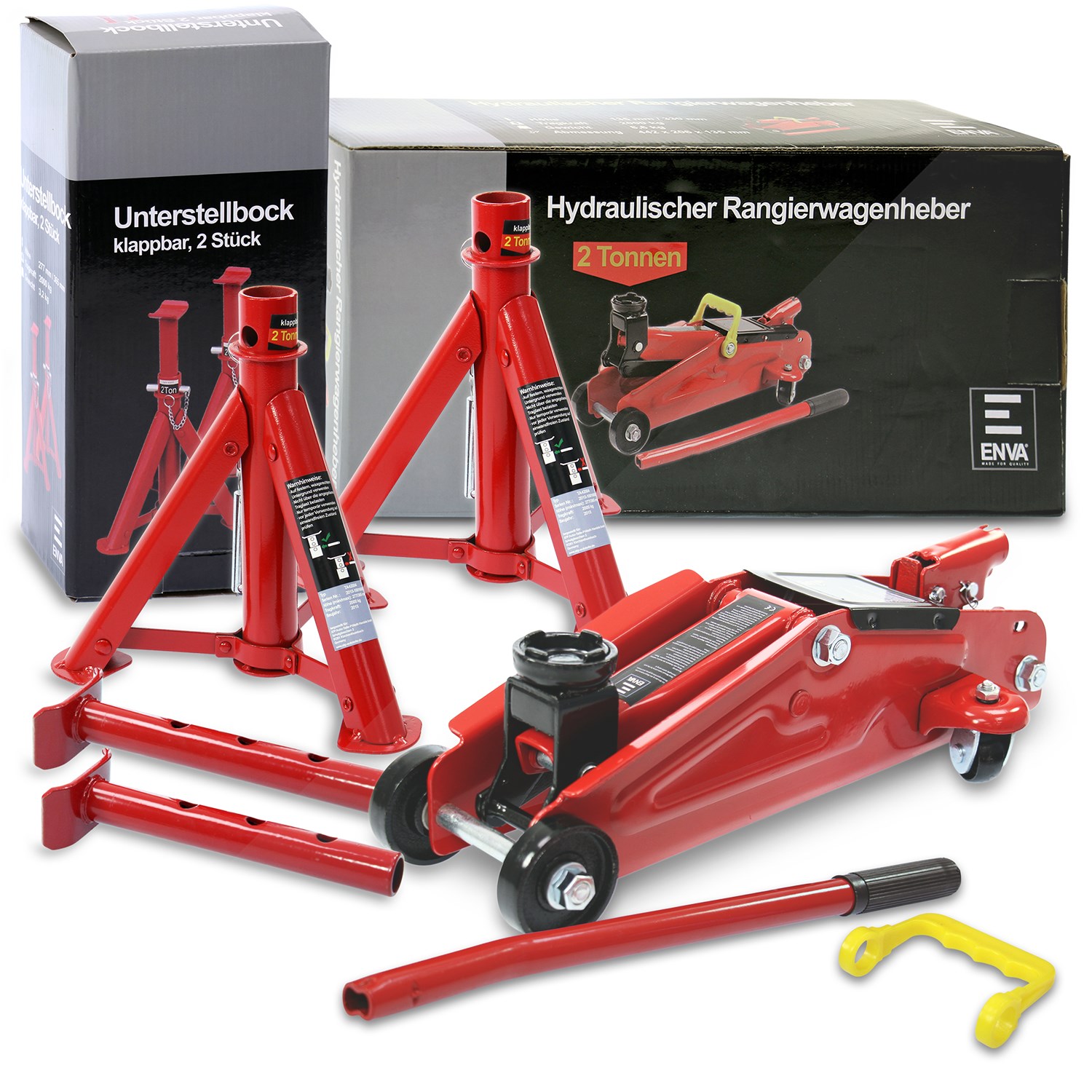 Enva Rangier-Wagenheber 2t 2000kg + 2x Unterstellbock klappbar 2t [Hersteller-Nr. 40483287]