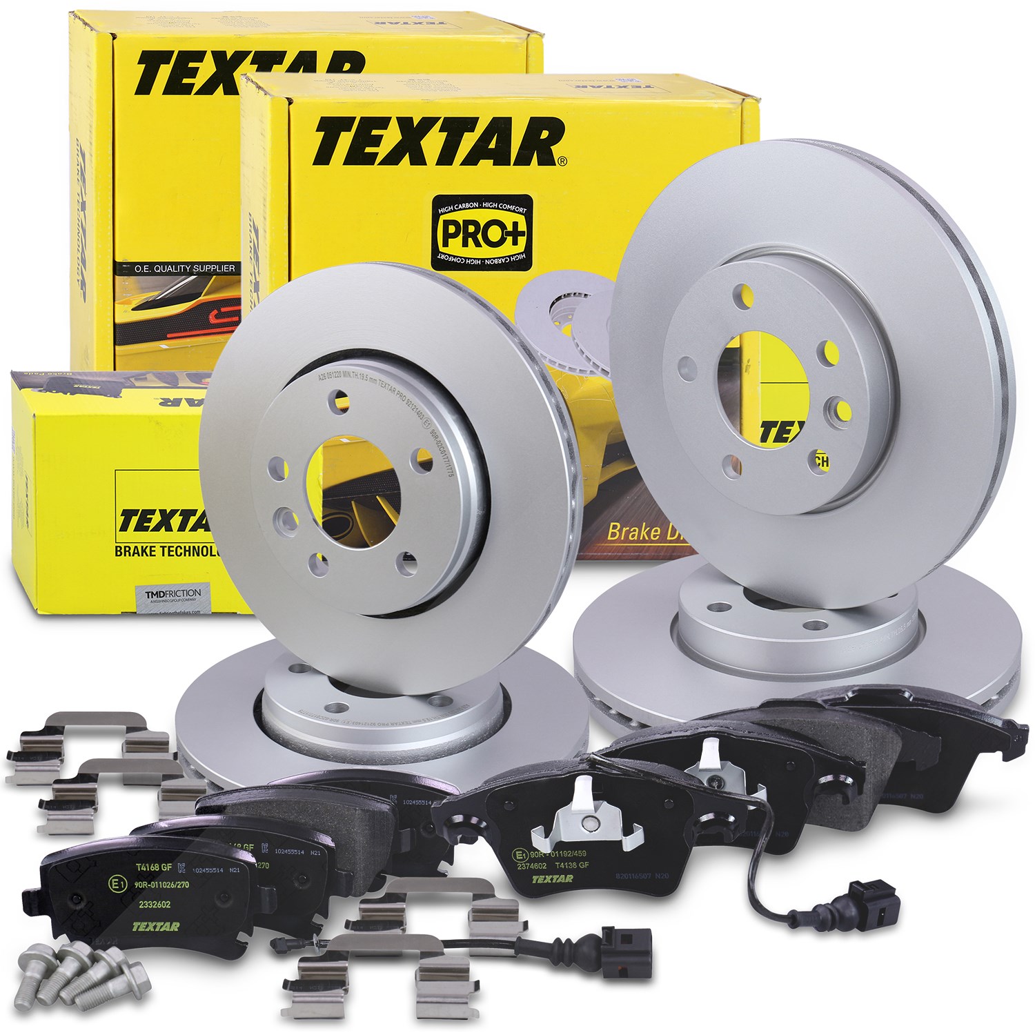 Textar Bremsscheiben +Bremsbeläge vorne+hinten [Hersteller-Nr. 40436597] für VW