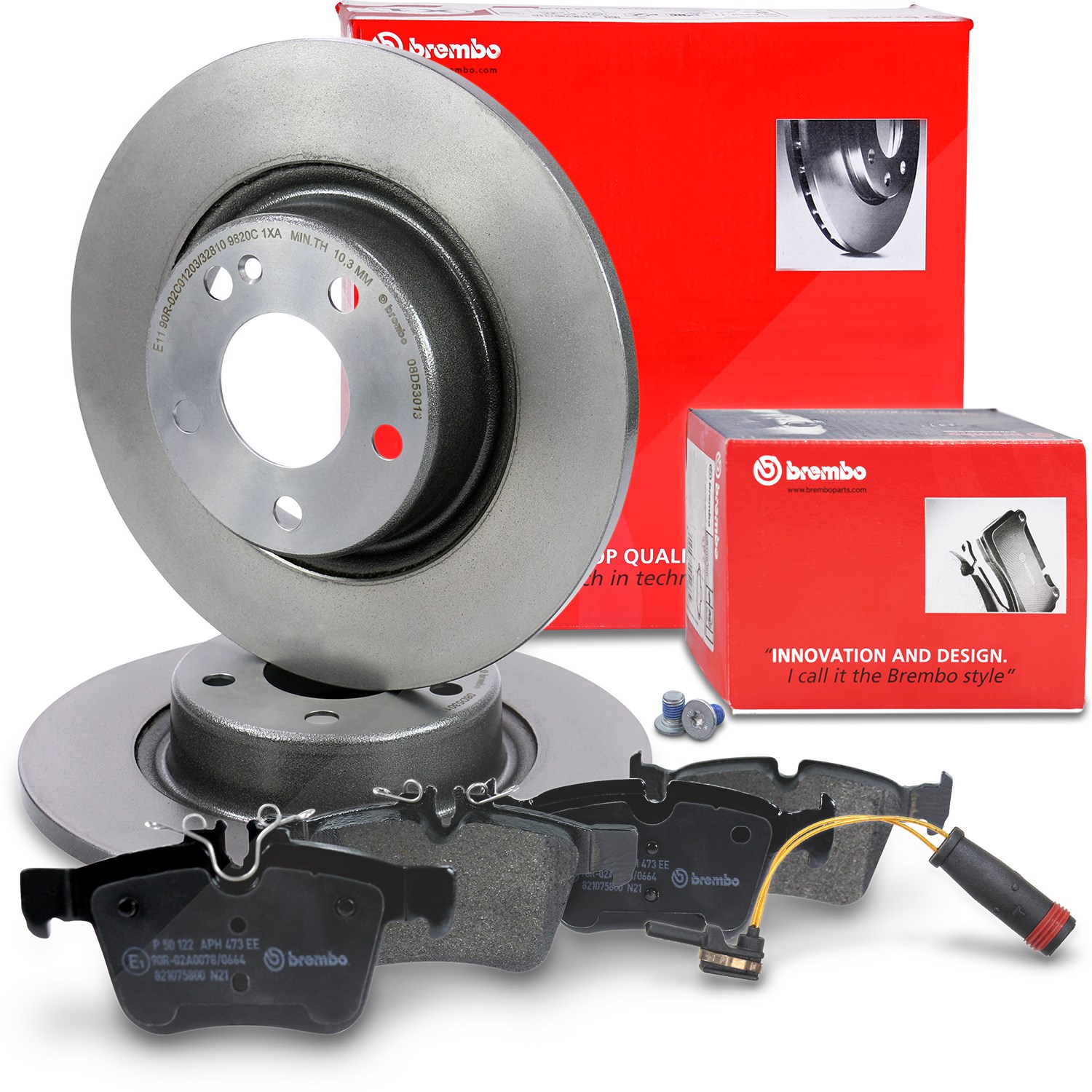 Brembo Bremsscheiben +Bremsbeläge +Warnkontakt hinten [Hersteller-Nr. 40440075] für Mercedes-Benz