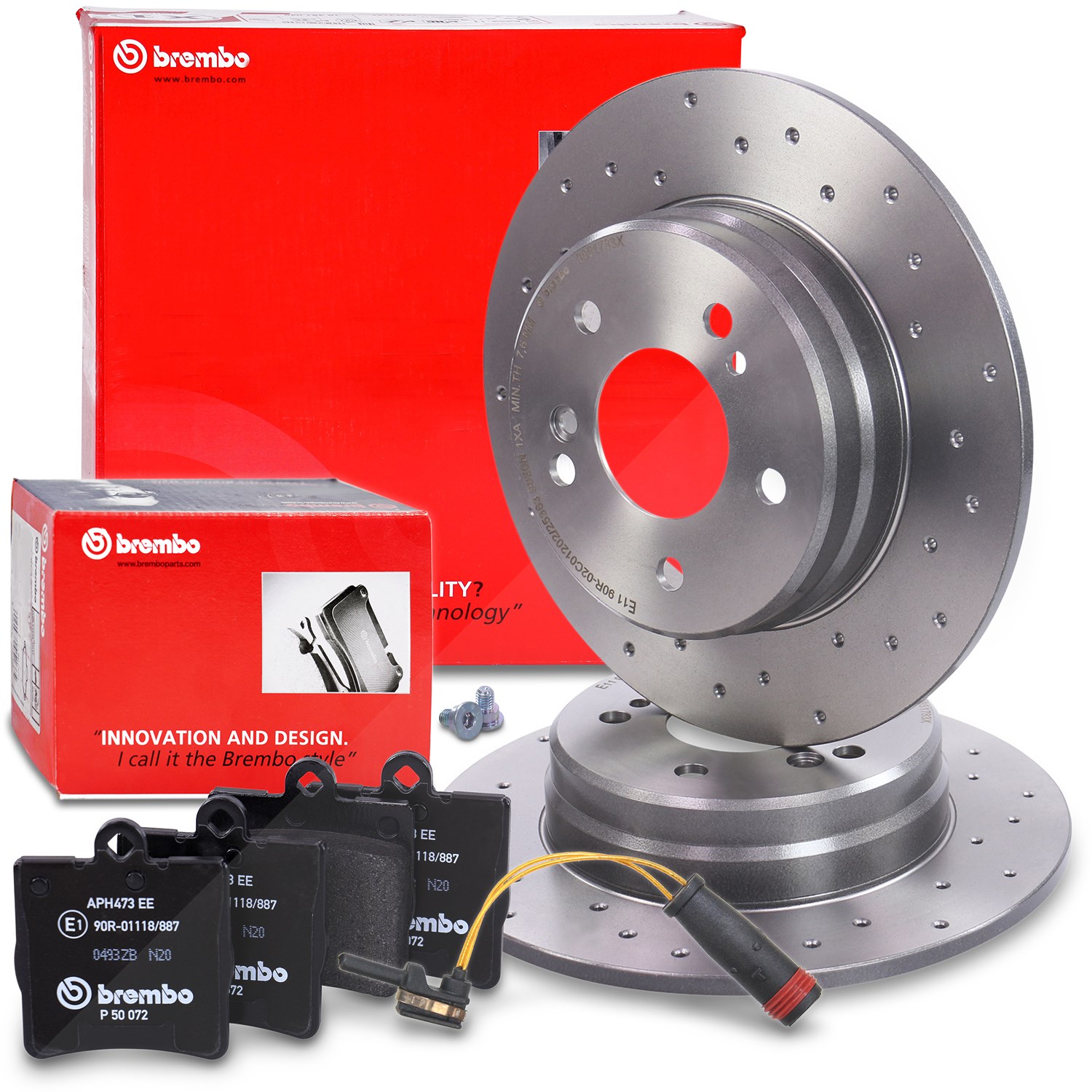 Brembo Bremsscheiben +Bremsbeläge +Warnkontakt hinten [Hersteller-Nr. 40489808] für Mercedes-Benz