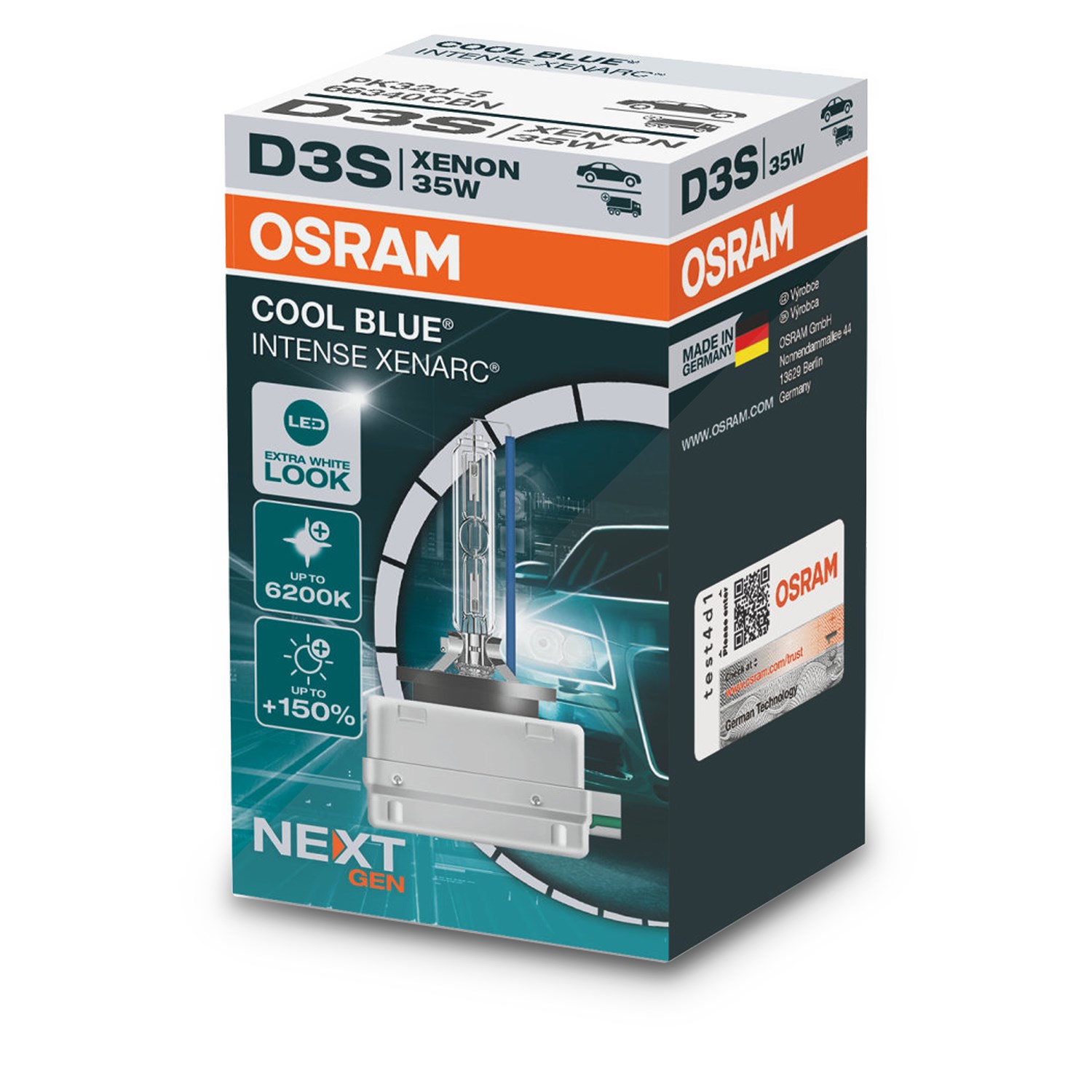Osram D3S XENARC® COOL BLUE® INTENSE (NEXT GEN) 1er Faltschachtel [Hersteller-Nr. 66340CBN] für Jeep, Mg, Chrysler, Porsche, Volvo, Lancia, Vauxhall,