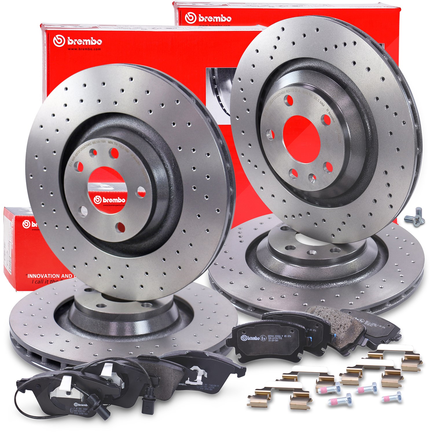 Brembo Bremsscheiben +Bremsbeläge vorne+hinten [Hersteller-Nr. 40438390] für Audi