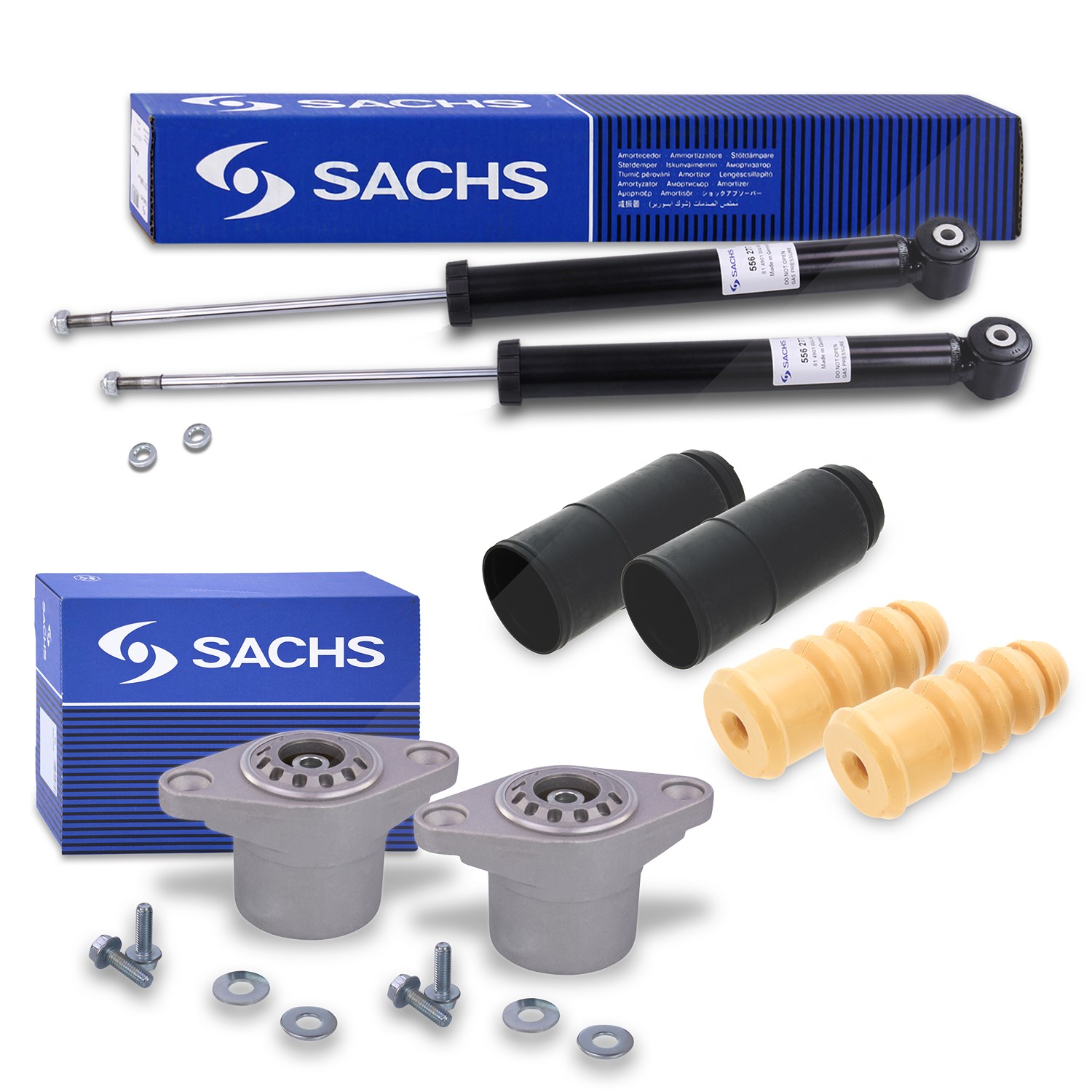 Sachs 2x Stoßdämpfer +Domlager +Staubschutzsatz hinten [Hersteller-Nr. 40486586] für VW, Skoda