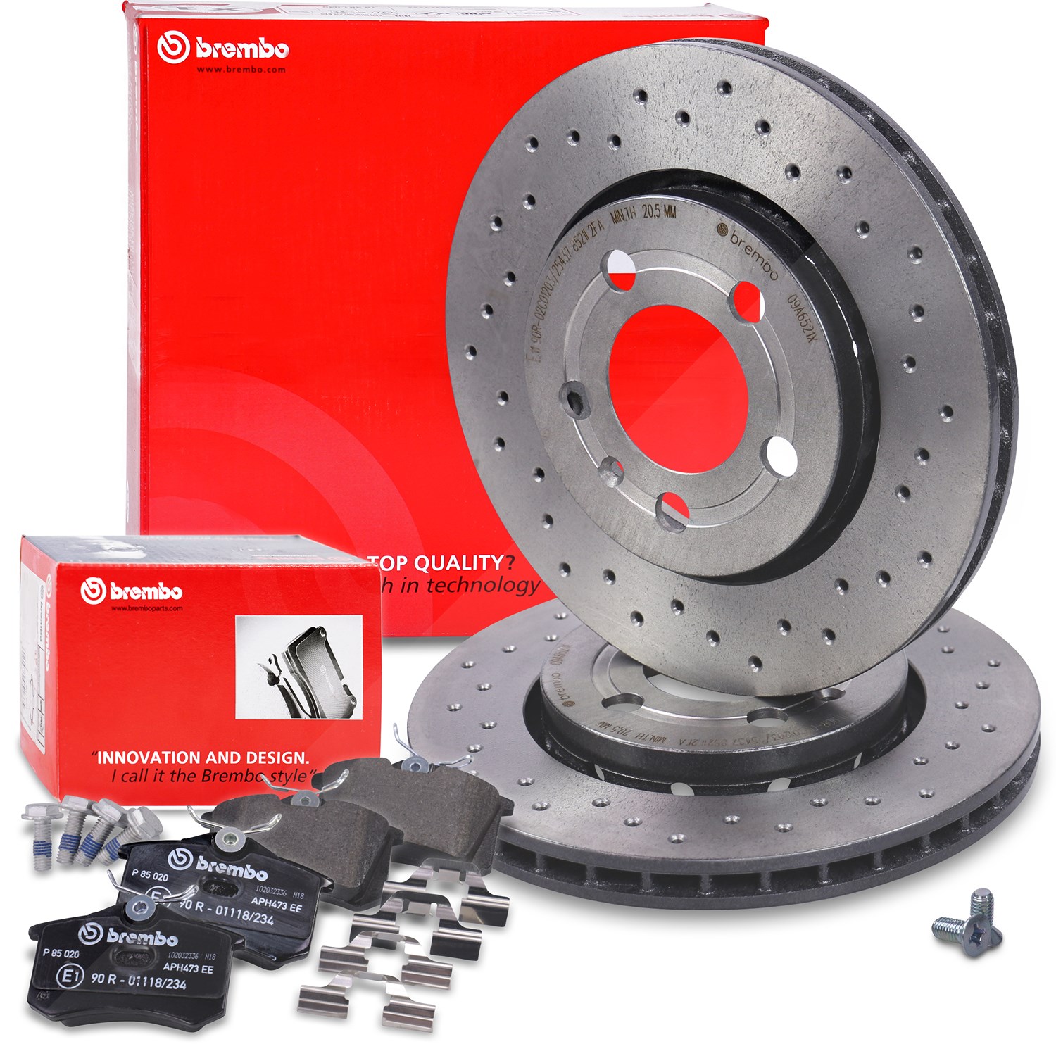 Brembo Bremsscheiben + Bremsbeläge hinten [Hersteller-Nr. 40438438] für Audi, VW, Skoda, Seat