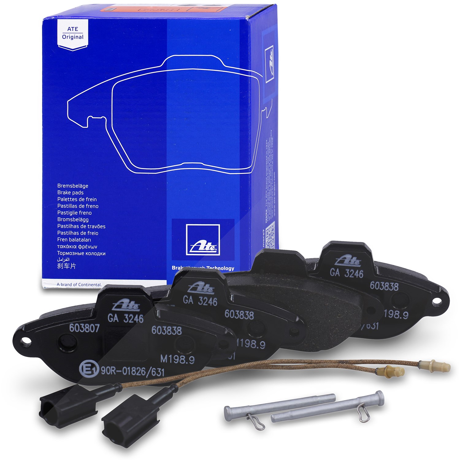 Ate Bremsbelagsatz mit Warnkontakt vorne [Hersteller-Nr. 13.0460-3838.2] für Ford, Fiat