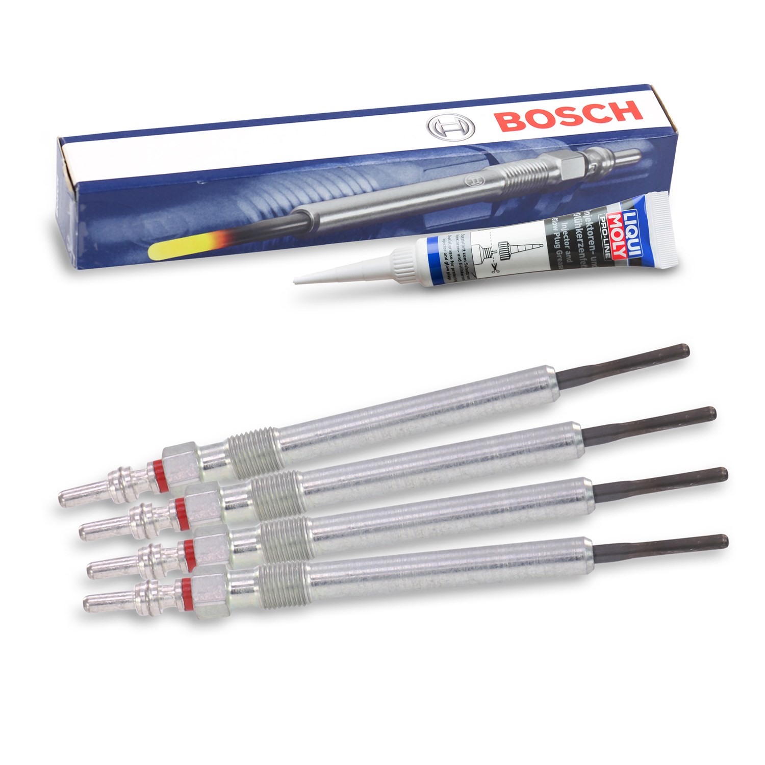 Bosch 4x Glühkerze + Glühkerzenfett [Hersteller-Nr. 40512911] für Seat, VW, Skoda, Audi