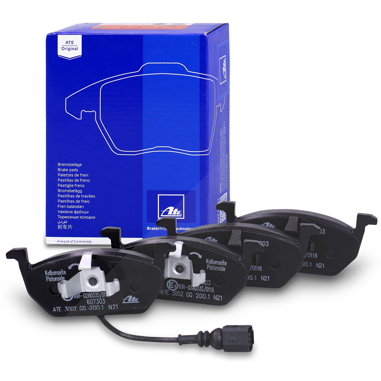 Ate Bremsbelagsatz mit Warnkontakt vorne [Hersteller-Nr. 13.0460-7303.2] für VW, Seat, Audi, Skoda