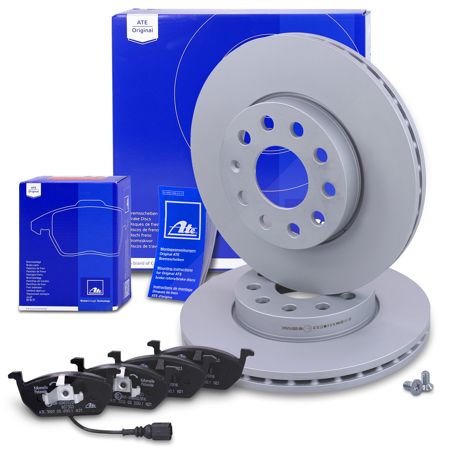 Ate Bremsscheiben belüftet +Bremsbeläge mit VWK vorne [Hersteller-Nr. 40457327] für Audi, Skoda, VW, Seat