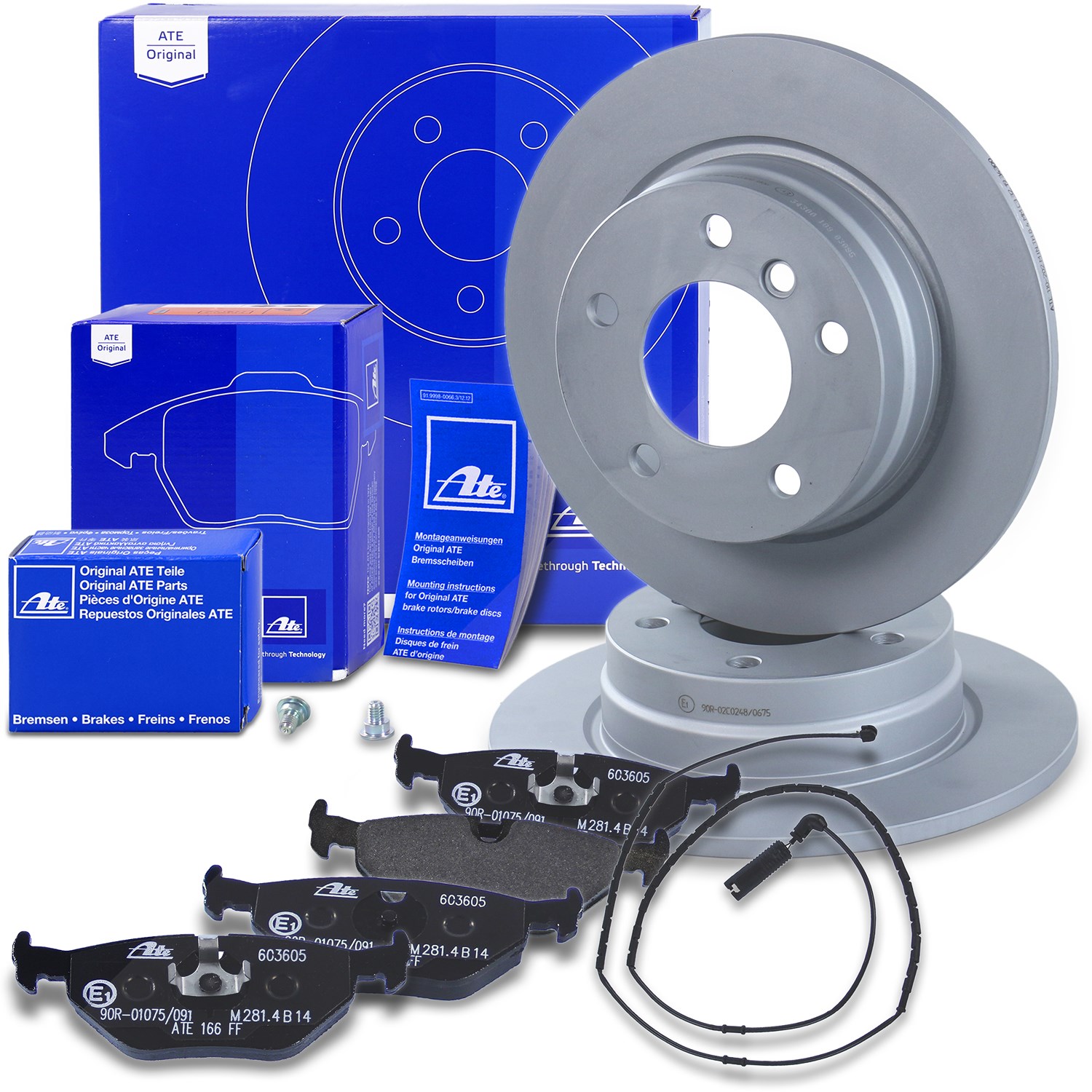 Ate Bremsscheiben +Bremsbeläge +Warnkontakt hinten [Hersteller-Nr. 10698577] für BMW