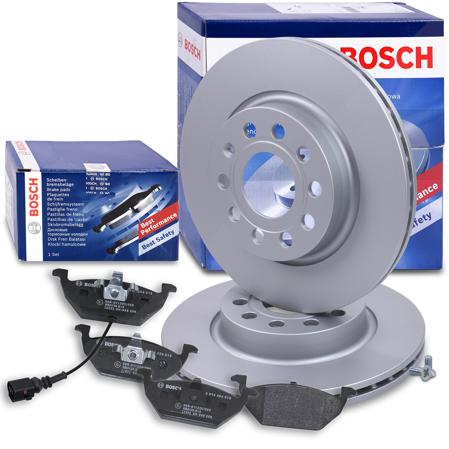 Bosch Bremsscheiben +Bremsbeläge vorne [Hersteller-Nr. 40513788] für Skoda, Seat, Audi, VW