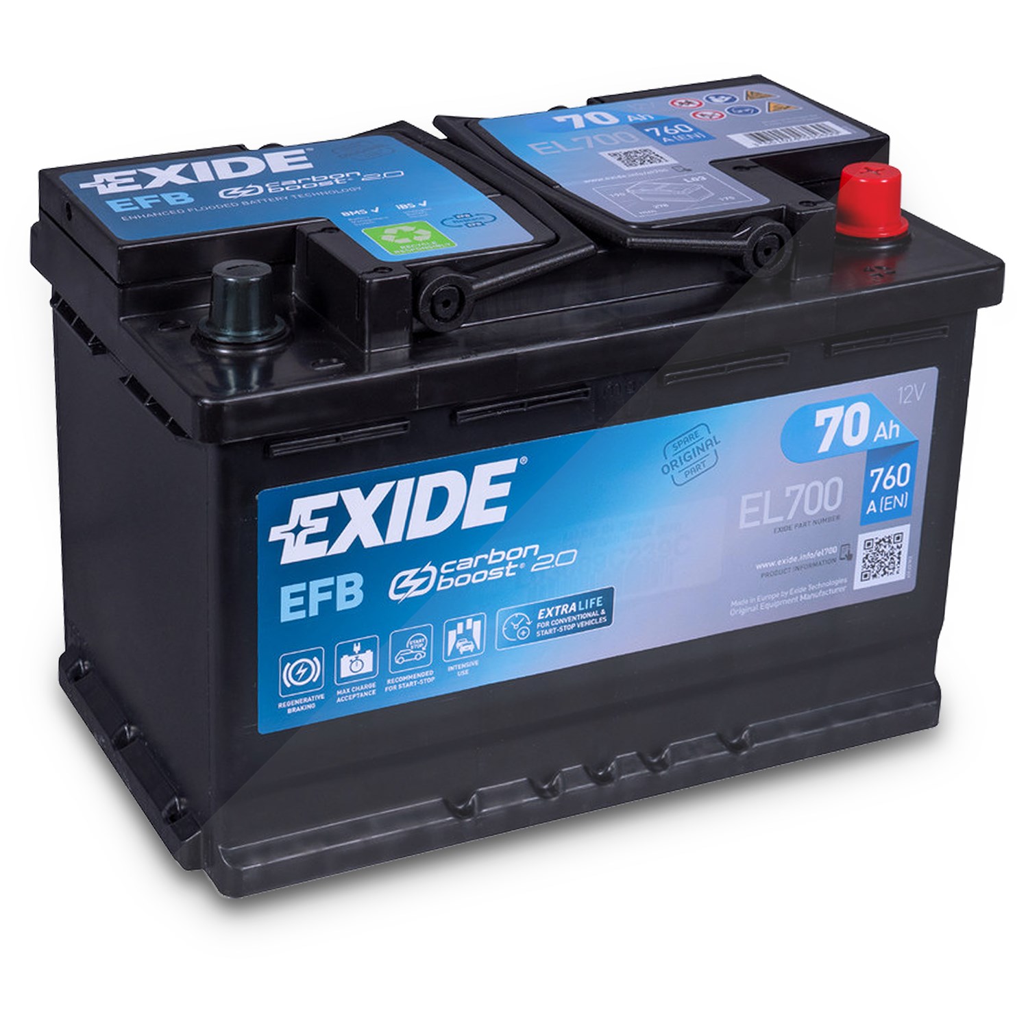Exide EL700 EFB Starterbatterie 70Ah 760A [Hersteller-Nr. EL700] für Maserati, Geely, Jeep, Rover, Jaguar, Lancia, Aro, Tvr, Fiat, Kia, Alfa Romeo, Ho